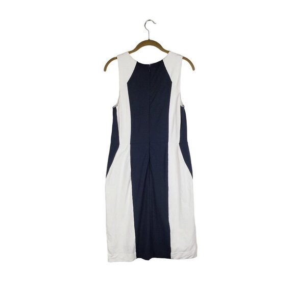 Ann Taylor Dress Slimming Colorblock Shaping Navy White Jersey Sheath Size 8 - Picture 2 of 6